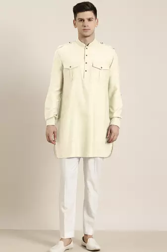 Cream cotton short pathani