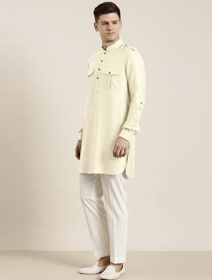 Cream cotton short pathani 4