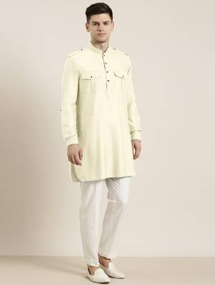 Cream cotton short pathani 5