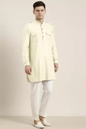 Cream cotton short pathani