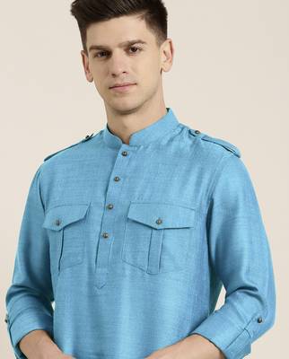 Blue light cotton short pathani 1