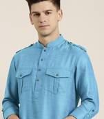 Blue light cotton short pathani