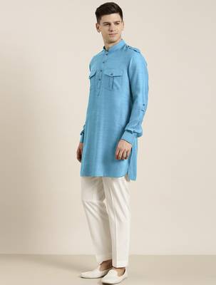 Blue light cotton short pathani 4