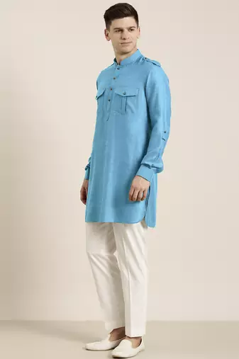 Blue light cotton short pathani