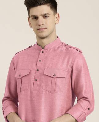 Old rose cotton short pathani 1