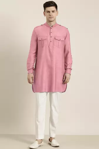Old rose cotton short pathani