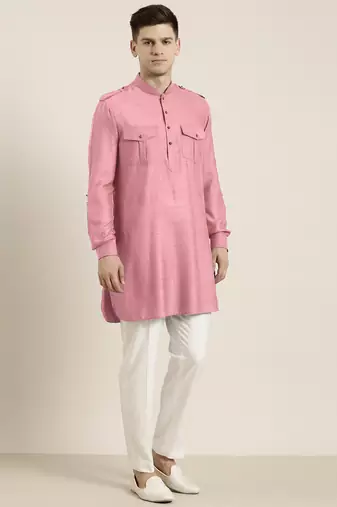 Old rose cotton short pathani