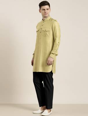 Greenish beige cotton short pathani 3