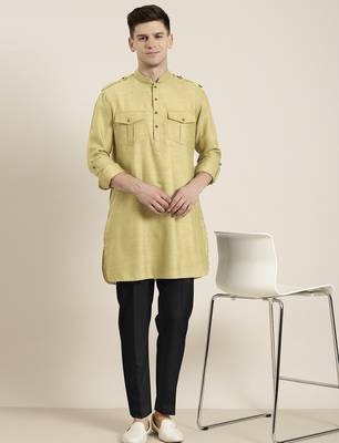 Greenish beige cotton short pathani 4