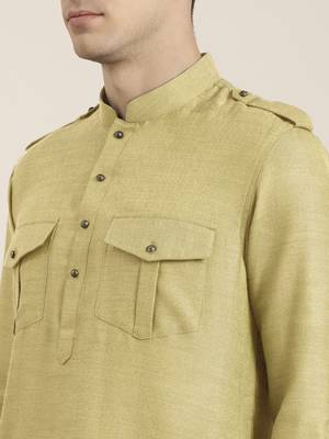 Greenish beige cotton short pathani 5