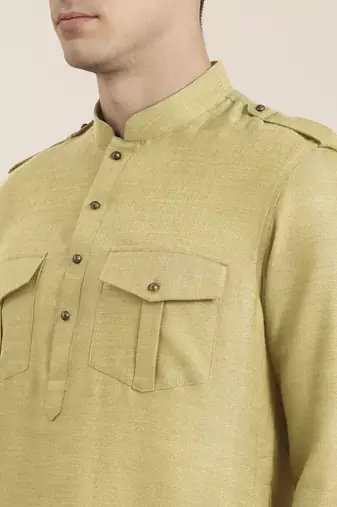 Greenish beige cotton short pathani