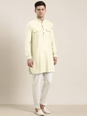Cream cotton short pathani 4