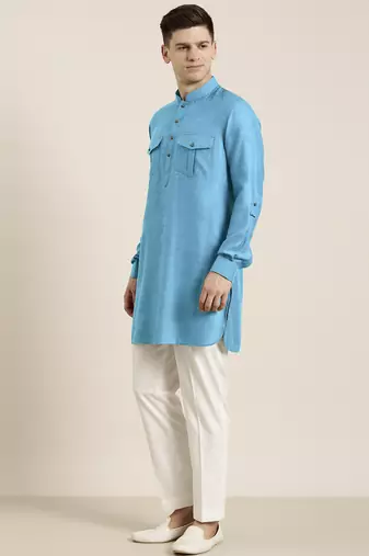Blue light cotton short pathani
