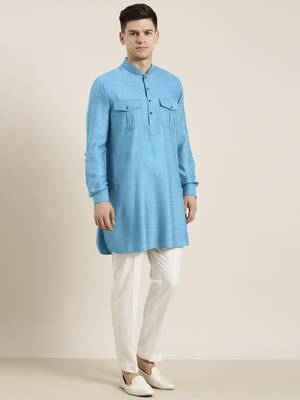 Blue light cotton short pathani 4