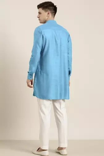 Blue light cotton short pathani