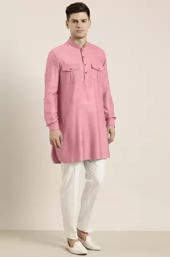 Old rose cotton short pathani