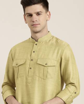 Greenish beige cotton short pathani 1