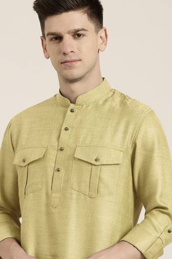 Greenish beige cotton short pathani
