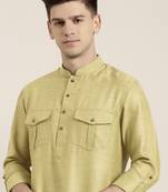 Greenish beige cotton short pathani