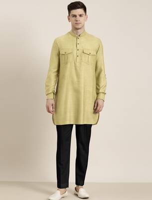 Greenish beige cotton short pathani 2