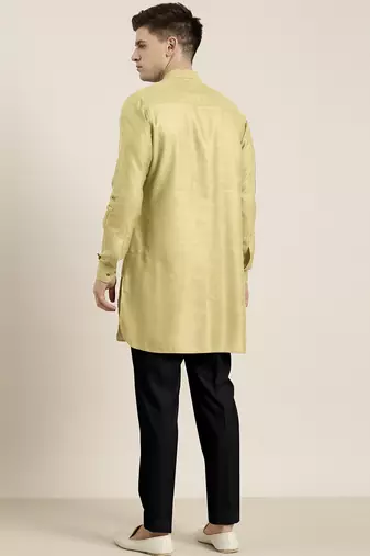 Greenish beige cotton short pathani