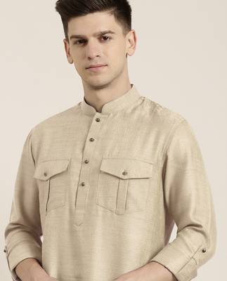Beige cotton short pathani 1