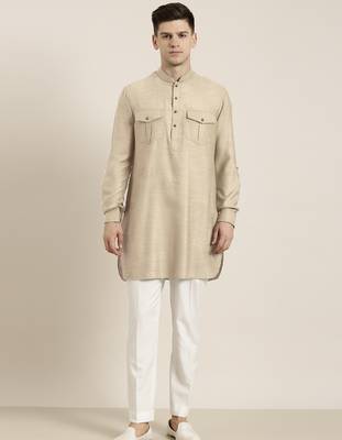Beige cotton short pathani 2