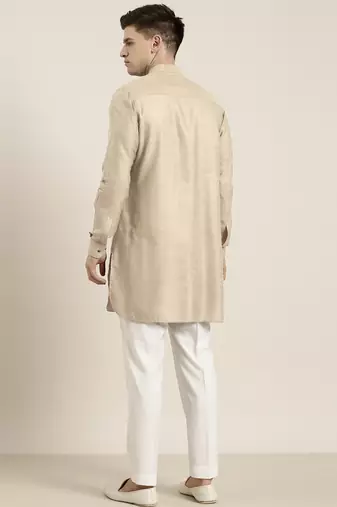 Beige cotton short pathani