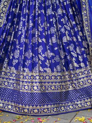 royal blue silk thread embroidery lehenga set choli with dupatta 8