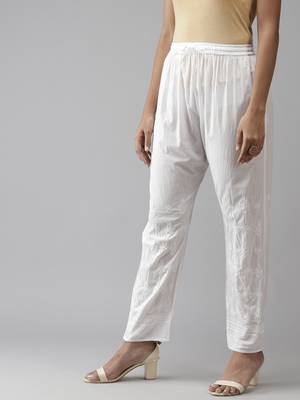 Hand embroidered white cotton lucknowi chikankari palazzo 2