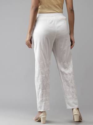 Hand embroidered white cotton lucknowi chikankari palazzo 3