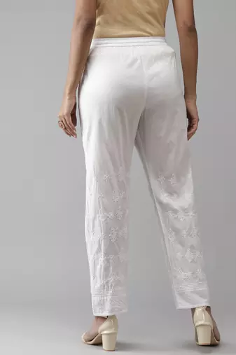 Hand embroidered white cotton lucknowi chikankari palazzo