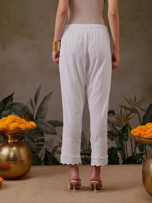 Hand embroidered white lycra lucknowi chikankari pant 2