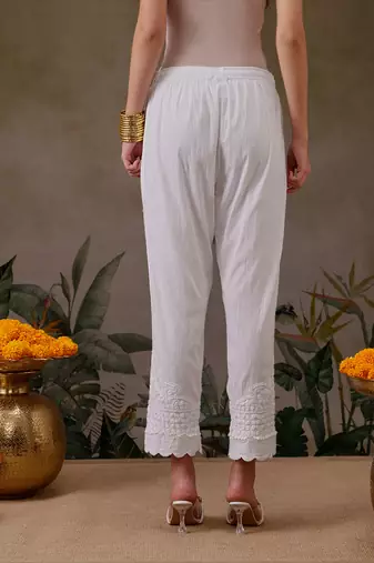 Hand embroidered white lycra lucknowi chikankari pant