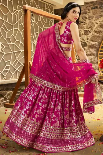 rani zari embroidery silk lehenga set choli with dupatta with dupatta