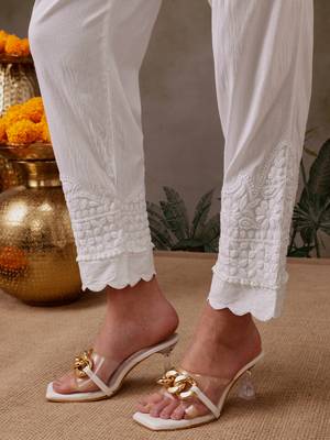 Hand embroidered white lycra lucknowi chikankari pant 5