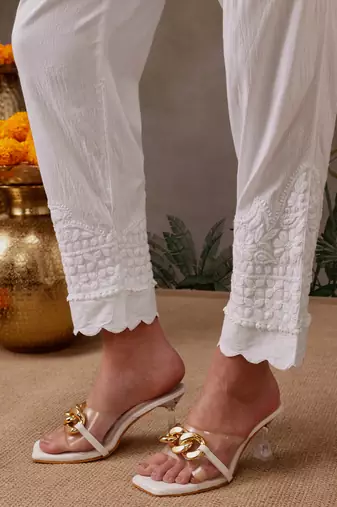 Hand embroidered white lycra lucknowi chikankari pant
