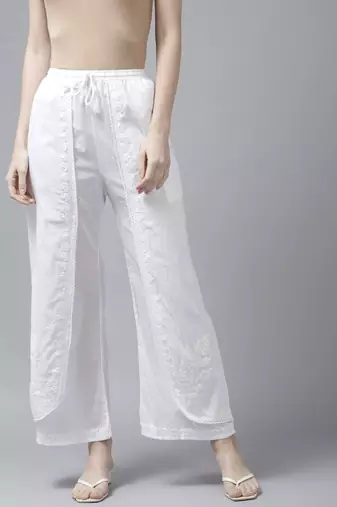 Hand embroidered white cotton lucknowi chikankari palazzo