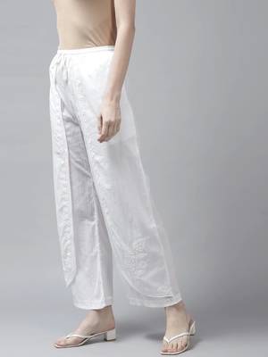 Hand embroidered white cotton lucknowi chikankari palazzo 3