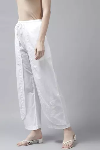 Hand embroidered white cotton lucknowi chikankari palazzo