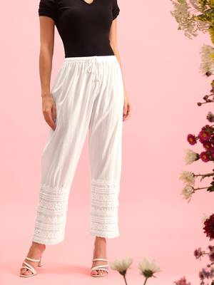 Hand embroidered white cotton lucknowi chikankari palazzo 1