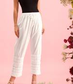 Hand embroidered white cotton lucknowi chikankari palazzo