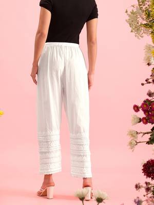 Hand embroidered white cotton lucknowi chikankari palazzo 2