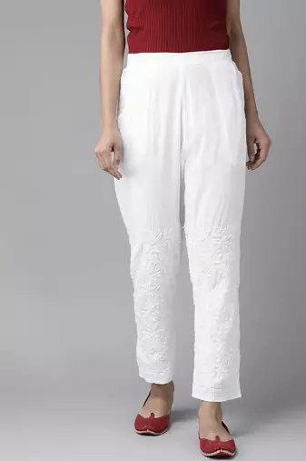 Hand embroidered white cotton lucknow chikan palazzo
