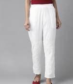 Hand embroidered white cotton lucknow chikan palazzo