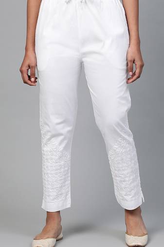 Hand embroidered white cotton lucknowi chikankari palazzo