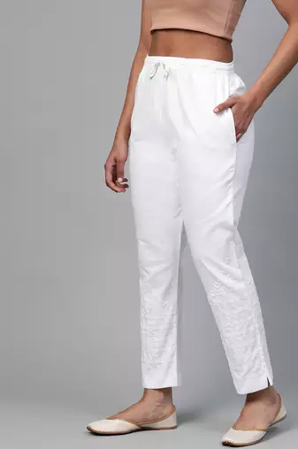 Hand embroidered white cotton lucknowi chikankari palazzo