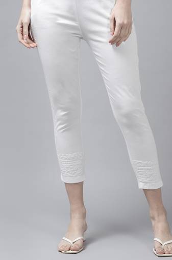 Hand embroidered white cotton lucknowi chikankari pant