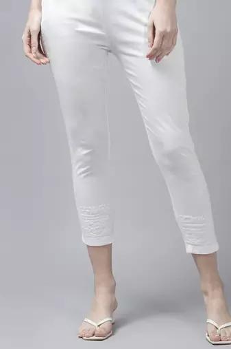 Hand embroidered white cotton lucknowi chikankari pant