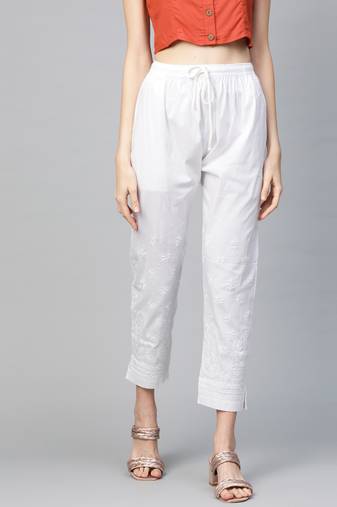 Hand embroidered white cotton lucknowi chikankari palazzo